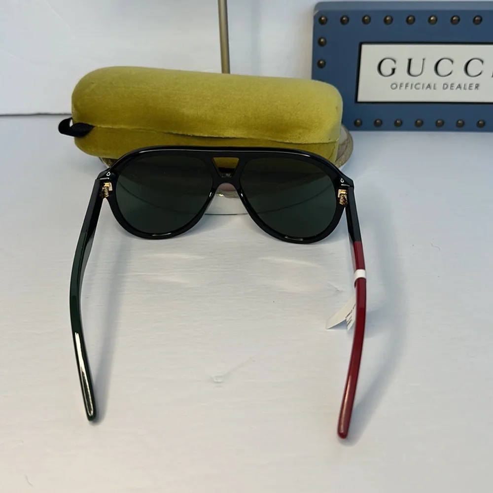 Auth - New - Gucci New GG0159SN 003 Black & Multi Color Aviator Sunglasses